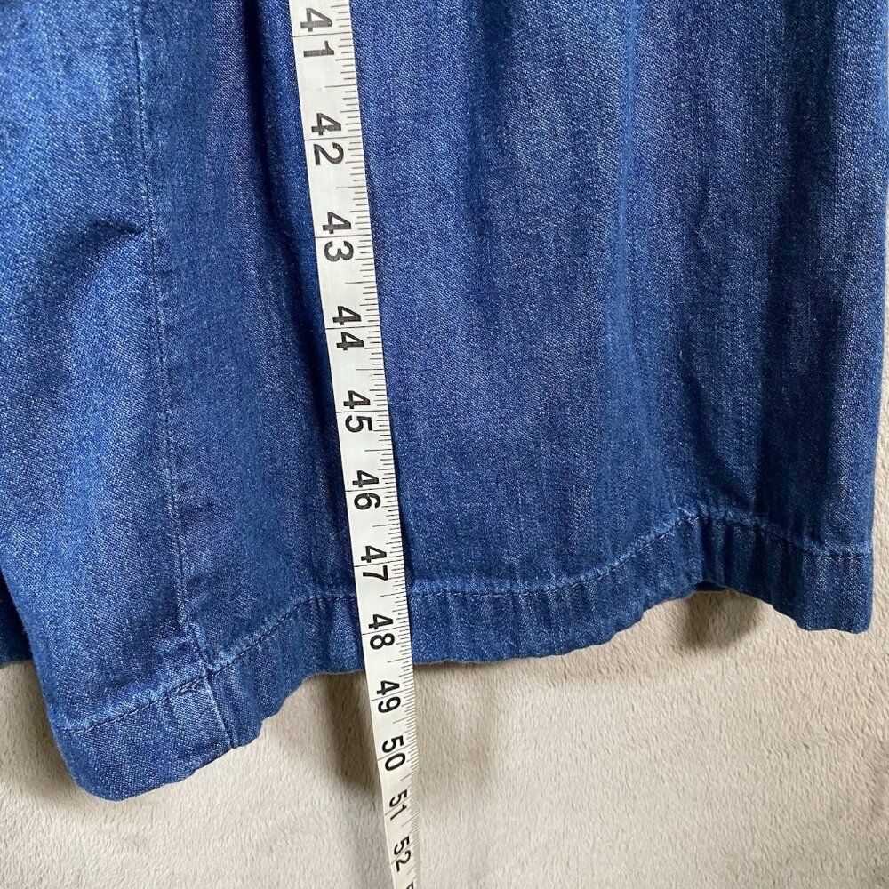 GAP 100% Organic Cotton Denim Ruffle Sleeve Smocked Midi Dress Size S Pockets - Picture 13 of 15